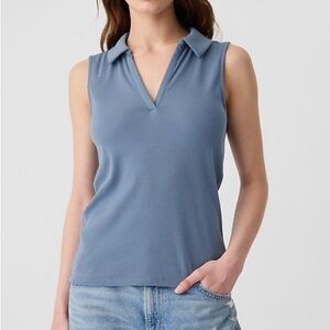 Ribbed Sleeveless Polo Shirt
